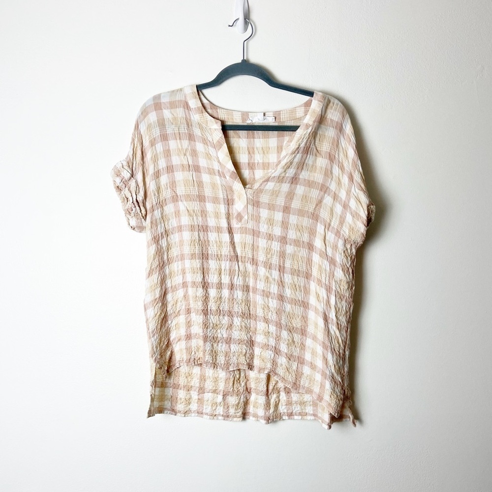 JANE & DELANCEY • Women’s Neutral Relaxed Fit Plaid Popover Blouse Size Medium